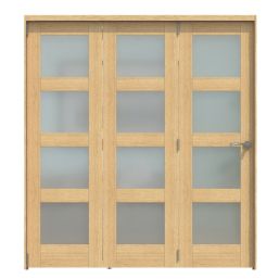 Green & Taylor  3-Door 4-Frosted Light Unfinished Oak Wooden Shaker Internal Bi-Fold Door 2060mm x 1905mm