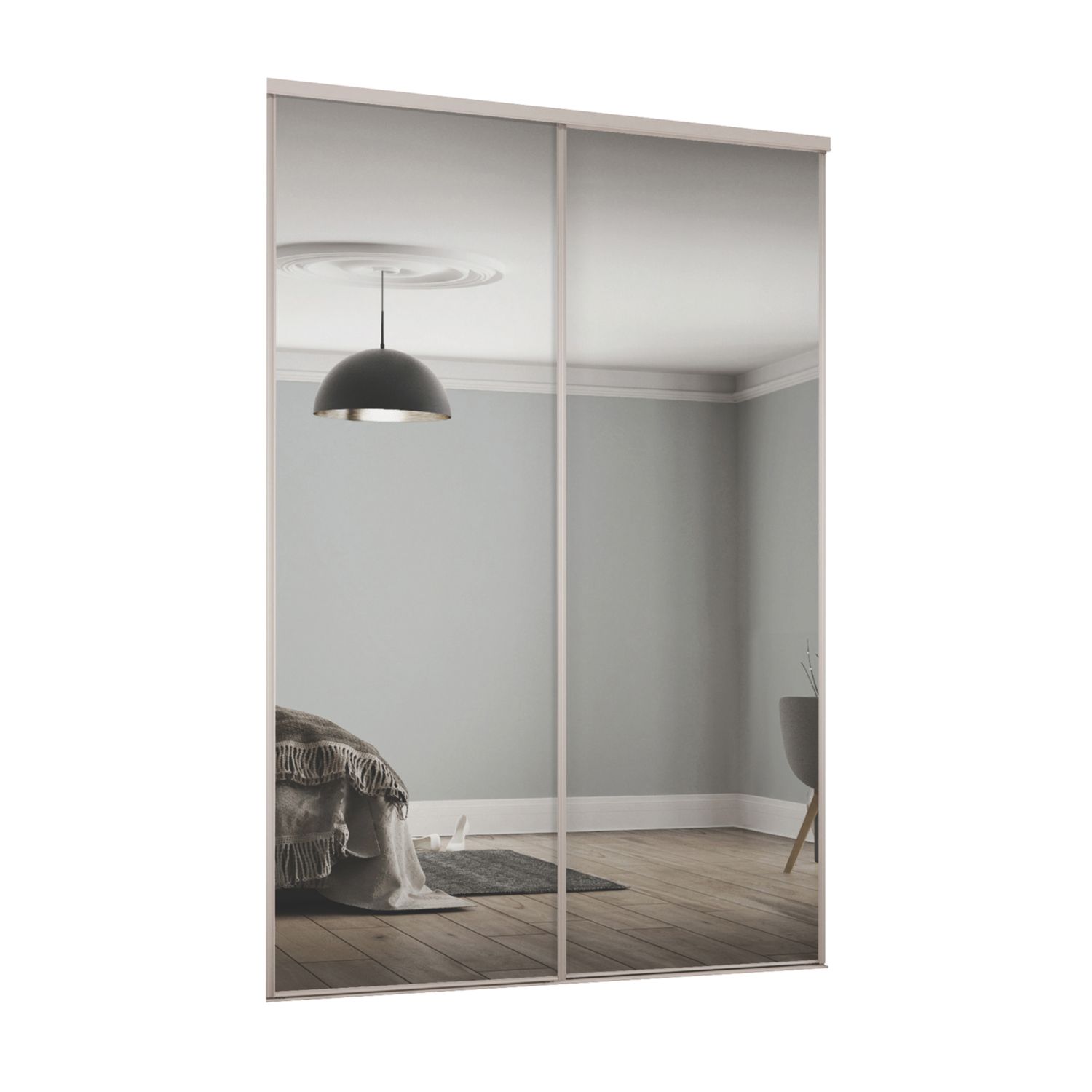 Spacepro Classic 2-Door Sliding Wardrobe Door Kit Cashmere Frame Mirror Panel 1185mm x 2260mm (396GK)