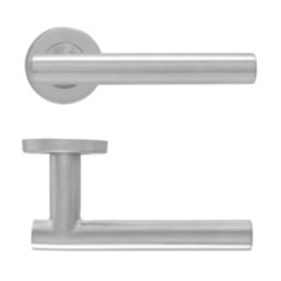 Eclipse Insignia T-Bar Fire Rated Lever on Rose Door Handle Pair Satin Stainless Steel