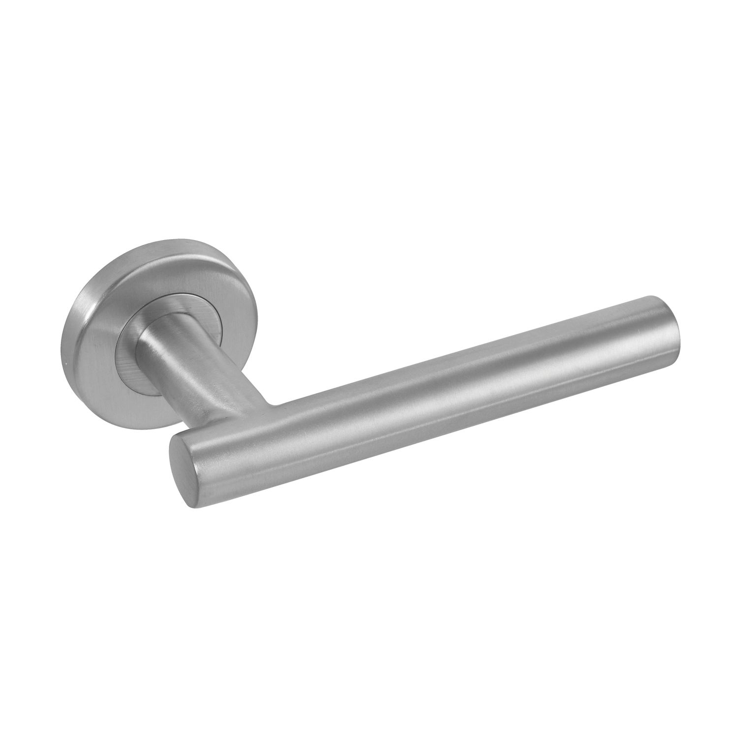 Eclipse Insignia T-Bar Fire Rated Lever on Rose Door Handle Pair Satin Stainless Steel (396KW)