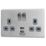 Arlec  13A 2-Gang SP Switched Socket + 4A 15W 2-Outlet Type A USB Charger Stainless Steel with Grey Inserts