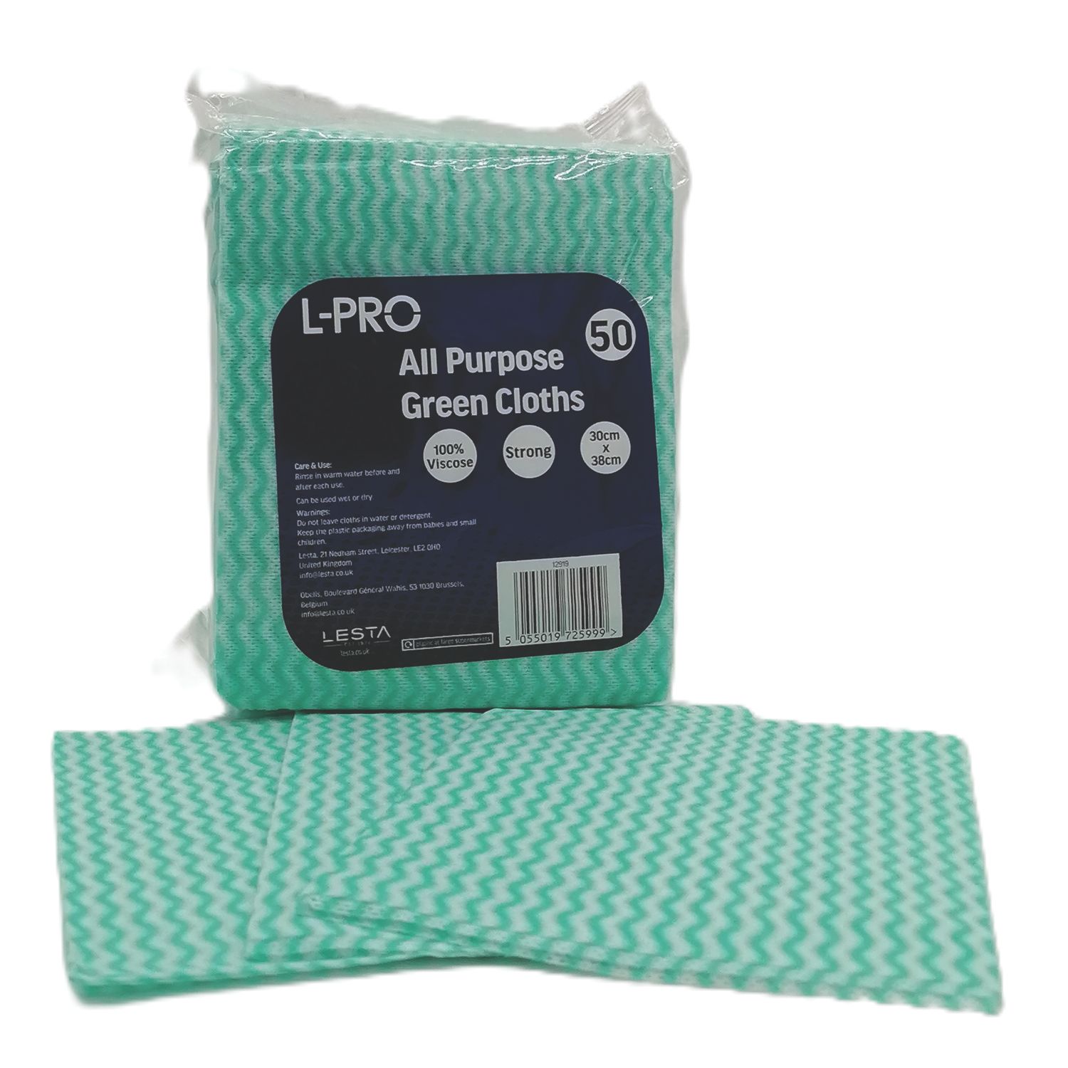 L-PRO All Purpose Non-Woven Cleaning Cloths Green 30cm x 38cm 50 Pack (397AW)