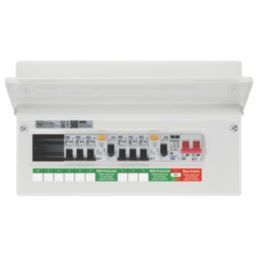 British General Circuit Protection 9-Module 6-Way Part-Populated High Integrity Main Switch Consumer Unit with SPD