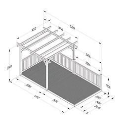 Forest Ultima 16' x 8' (Nominal) Flat Pergola & Decking Kit with 3 x Balustrades (2 Posts) & Canopy