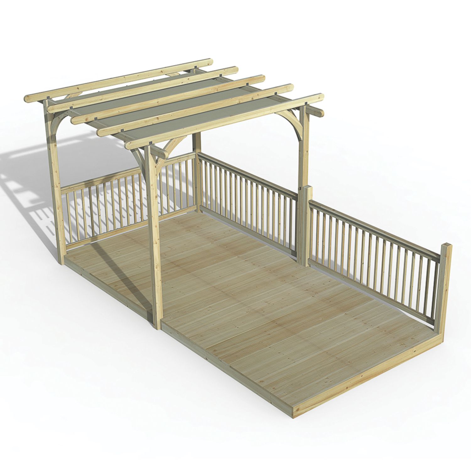 Forest Ultima 16' x 8' (Nominal) Flat Pergola & Decking Kit with 3 x Balustrades (2 Posts) & Canopy (397FL)