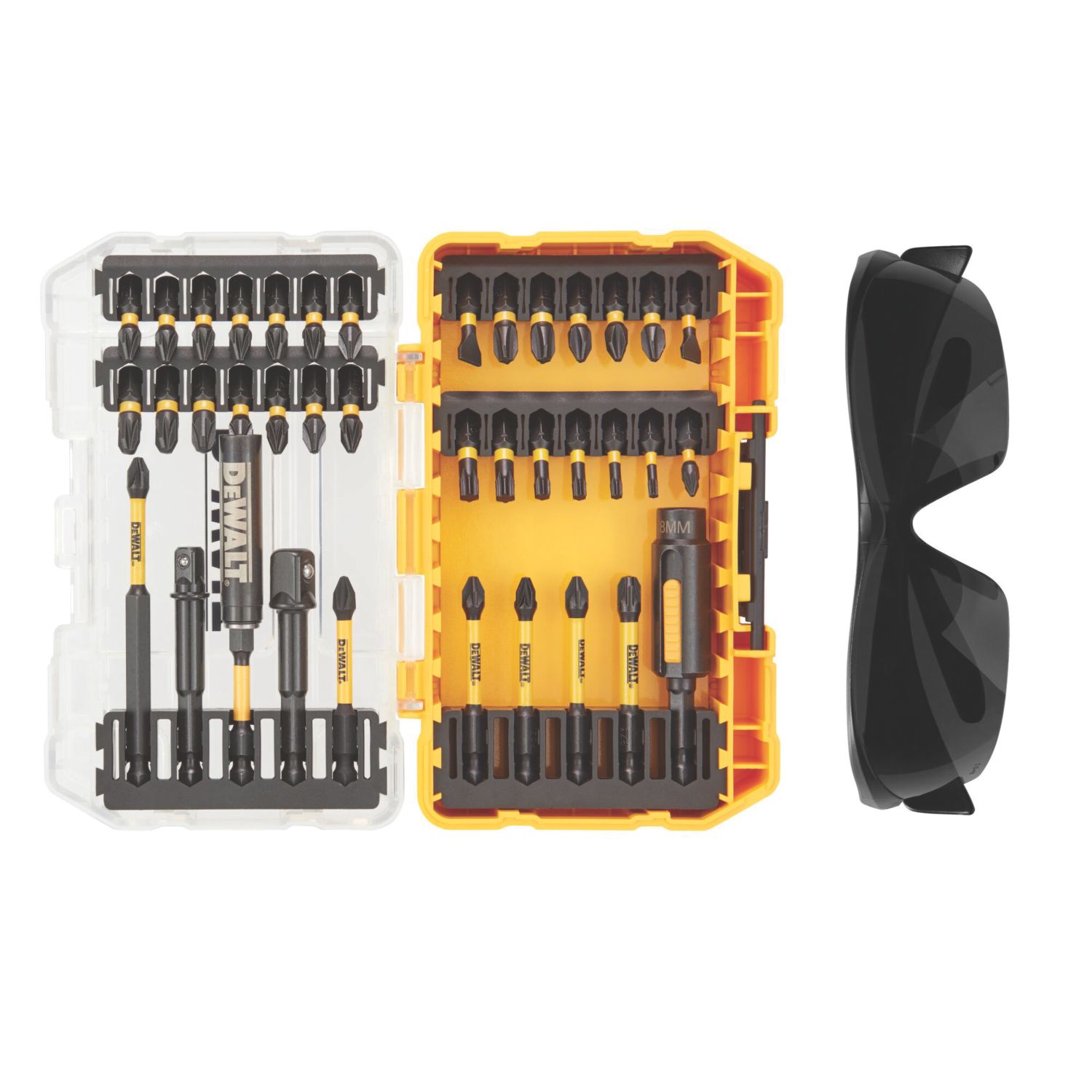 DeWalt Flextorq 6.35mm Hex Shank Mixed Screwdriver Bit Set & Safety Glasses 38 Pieces (397HA)