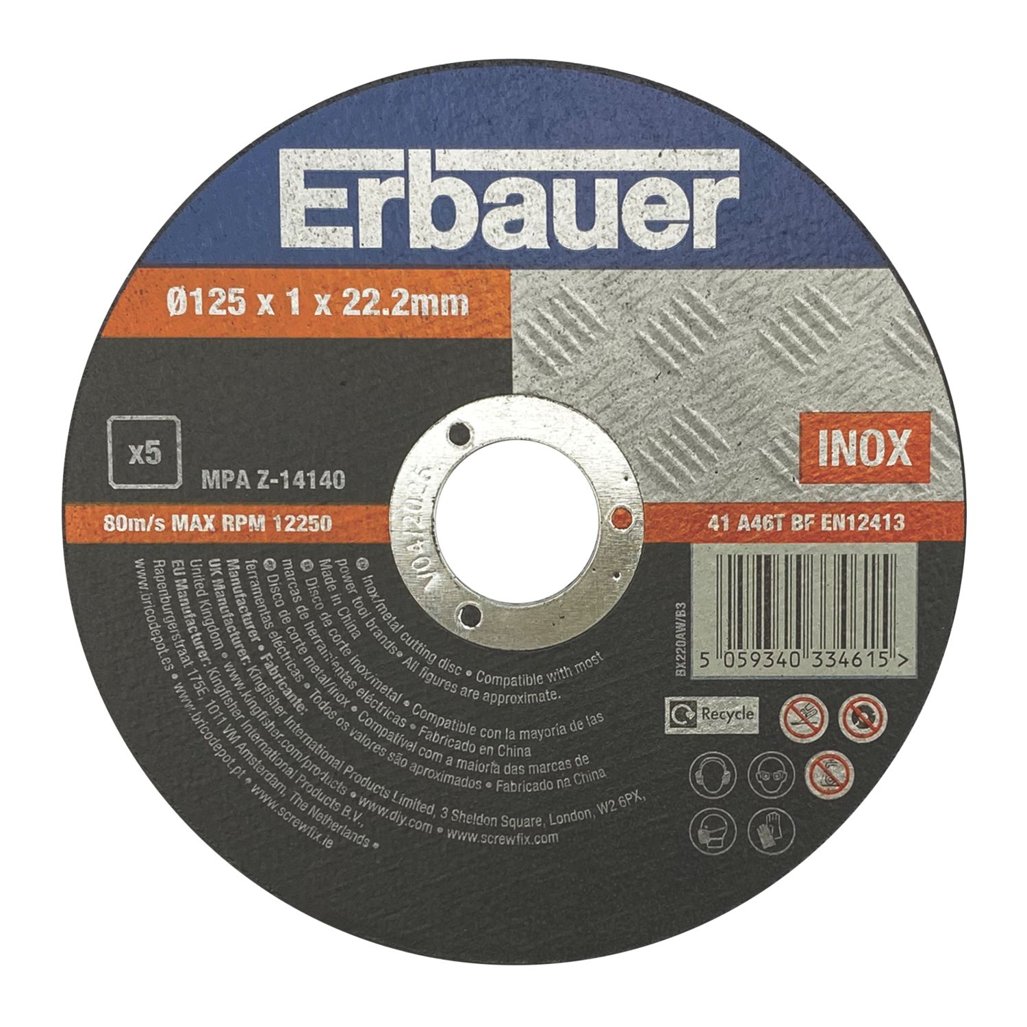 Erbauer Metal Cutting Discs 125mm (5") x 22.2mm 5 Pack (397PH)