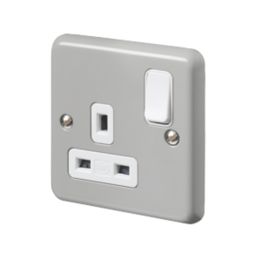 MK Contoura 13A 1-Gang DP Switched Plug Socket Grey  with White Inserts