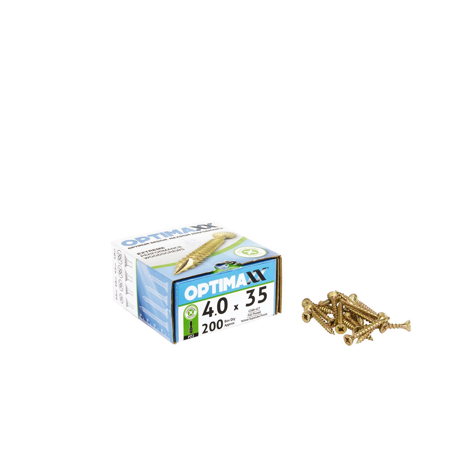 Optimaxx PZ Countersunk Wood Screws 4mm x 35mm 200 Pack (397TY)