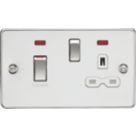 Knightsbridge  45A 2-Gang DP Cooker Switch & 13A DP Switched Socket Polished Chrome with LED with White Inserts
