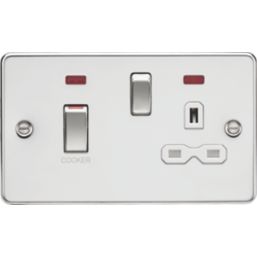 Knightsbridge  45A 2-Gang DP Cooker Switch & 13A DP Switched Socket Polished Chrome with LED with White Inserts