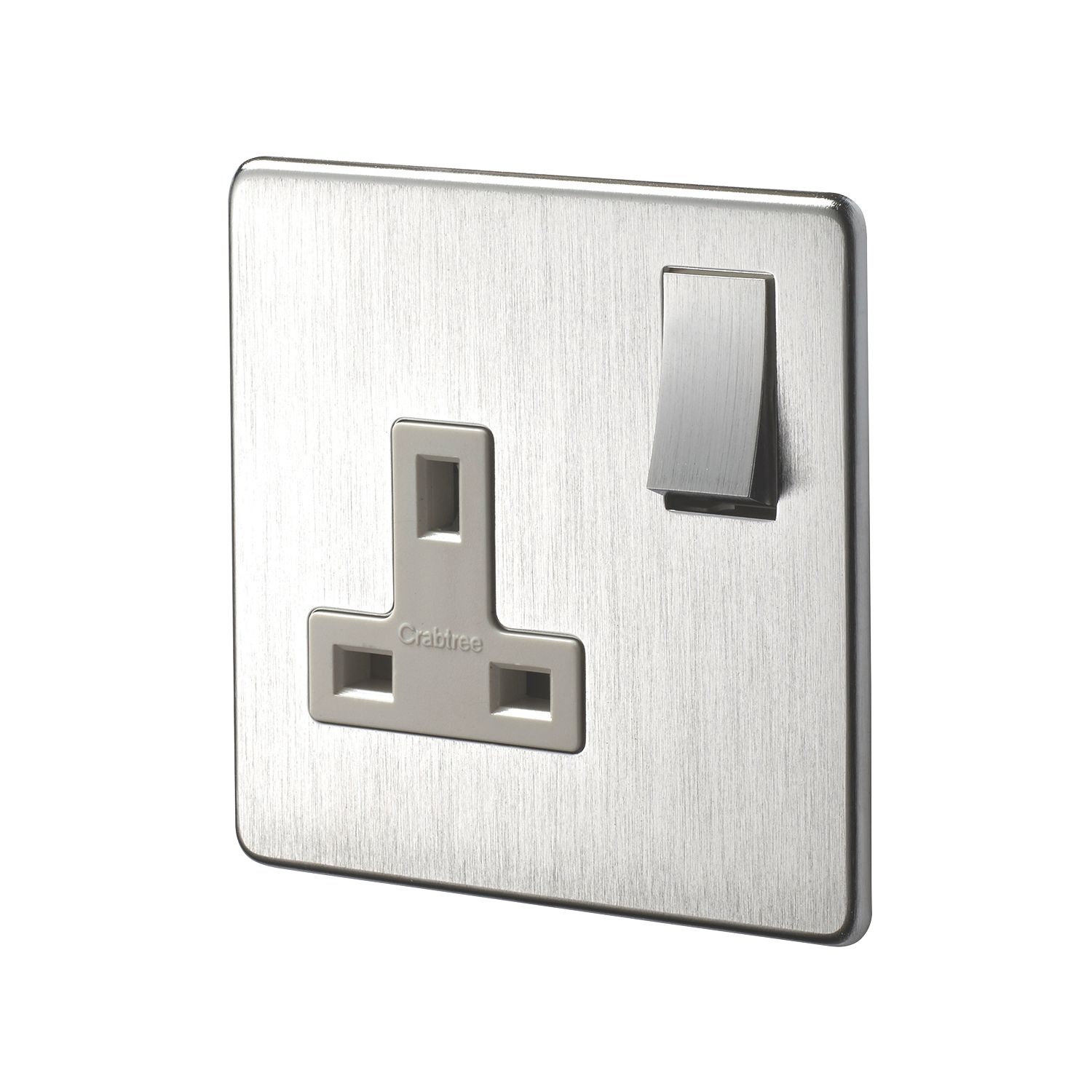 Crabtree Platinum 13A 1-Gang DP Switched Plug Socket Satin Chrome with White Inserts (39803)