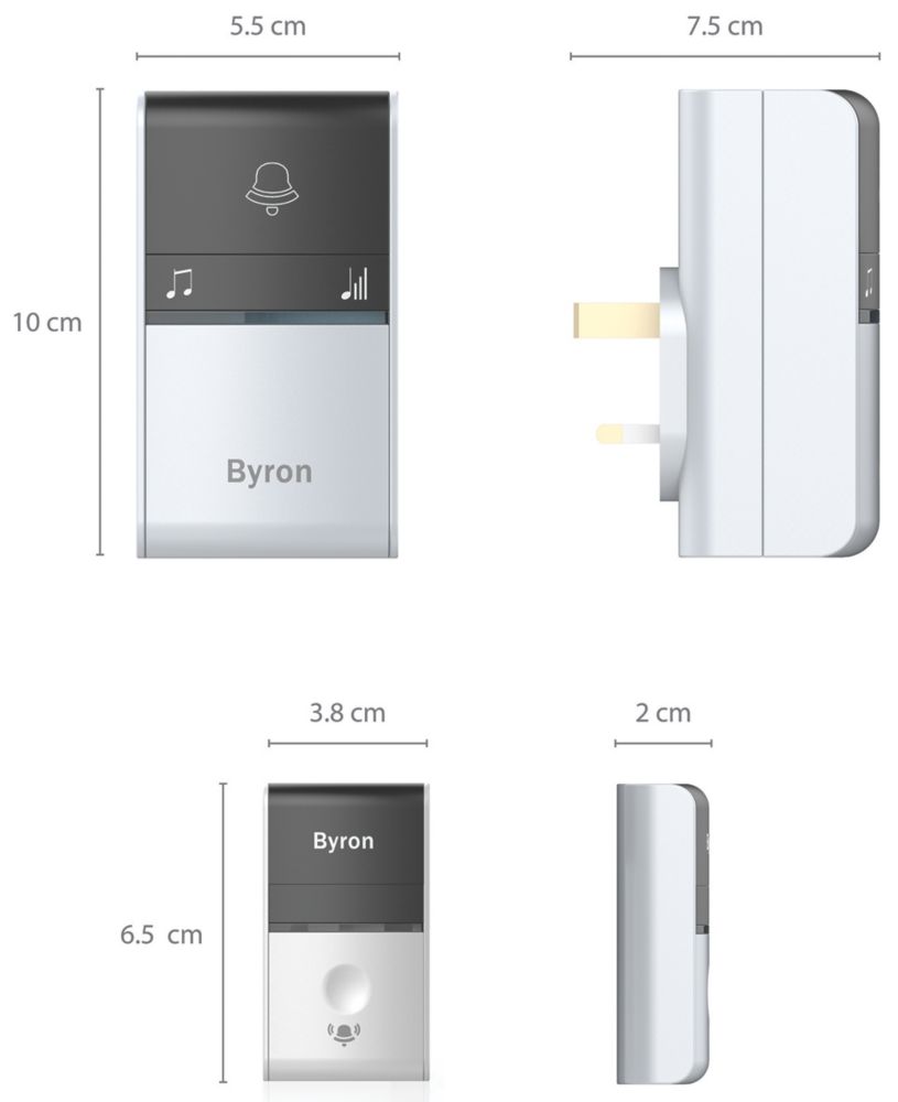 Byron Plug-In Wireless Kinetic Door Chime White / Black - Screwfix