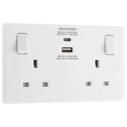 LAP  13A 2-Gang SP Switched Socket + 3A 30W 2-Outlet Type A & C USB Charger White