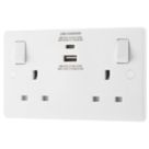 LAP  13A 2-Gang SP Switched Socket + 3A 30W 2-Outlet Type A & C USB Charger White