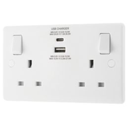 LAP  13A 2-Gang SP Switched Socket + 3A 30W 2-Outlet Type A & C USB Charger White