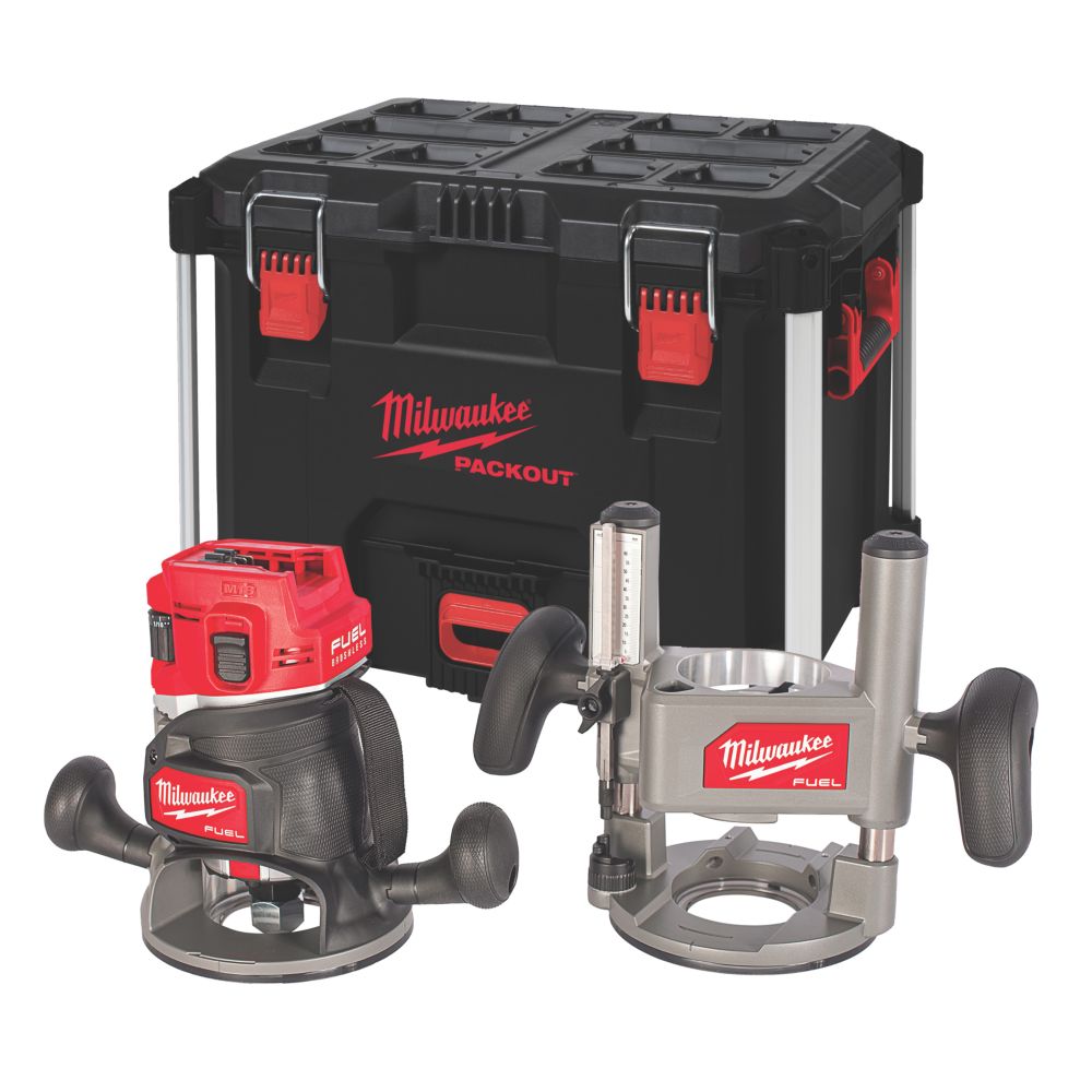 Milwaukee M18FR12KIT 0P FUEL 18V Li Ion RedLithium 8mm 12mm 1 4 1 2 Brushless Cordless Router with Fixed Plunge Base Bare Screwfix