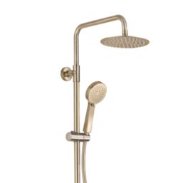 Maine HP/Combi Flexible Exposed Brushed Brass Thermostatic Round Bar Mixer Shower with Riser Handset & Overhead Outlet