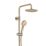 Maine HP/Combi Flexible Exposed Brushed Brass Thermostatic Round Bar Mixer Shower with Riser Handset & Overhead Outlet