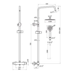 Maine HP/Combi Flexible Exposed Brushed Brass Thermostatic Round Bar Mixer Shower with Riser Handset & Overhead Outlet