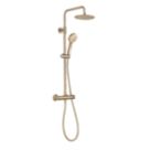 Maine HP/Combi Flexible Exposed Brushed Brass Thermostatic Round Bar Mixer Shower with Riser Handset & Overhead Outlet