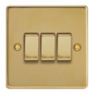 Varilight  10A 3-Gang 2-Way Light Switch  Polished Brass with Colour-Matched Inserts