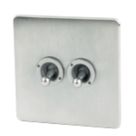 Crabtree Platinum 10AX 2-Gang 2-Way Toggle Switch  Satin Chrome
