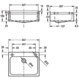 1 Bowl Stainless Steel Wall-Hung Washbasin & Crosshead Taps 457mm x 357mm