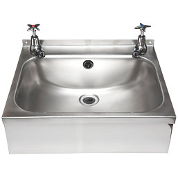 1 Bowl Stainless Steel Wall-Hung Washbasin & Crosshead Taps 457mm x 357mm