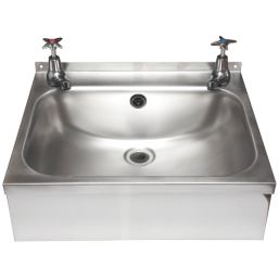 1 Bowl Stainless Steel Wall-Hung Washbasin & Crosshead Taps 457mm x 357mm