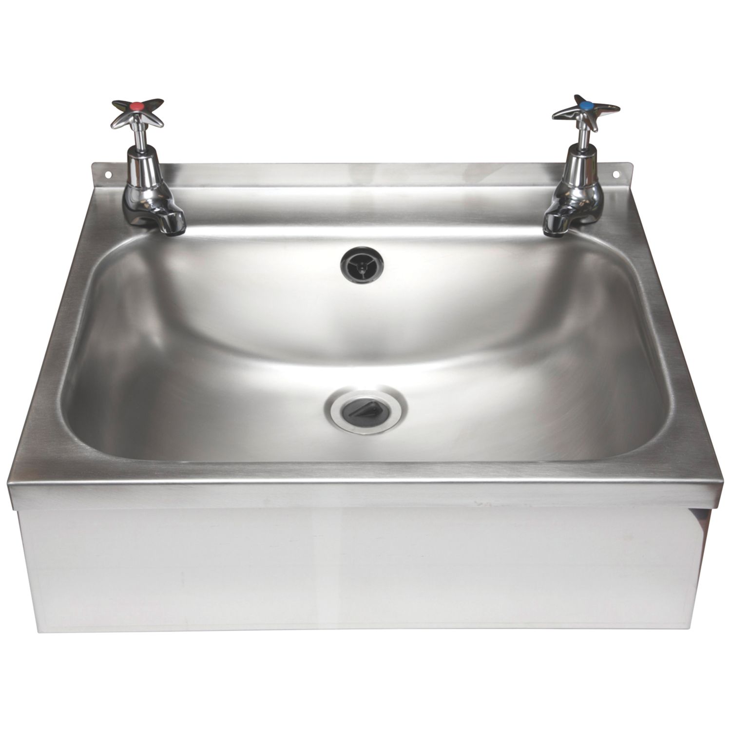 1 Bowl Stainless Steel Wall-Hung Washbasin & Crosshead Taps 457mm x 357mm (39947)