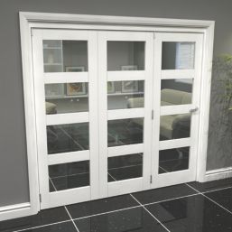 Green & Taylor  3-Door 4-Clear Light Primed White Wooden Shaker Internal Bi-Fold Door 2060mm x 2133mm