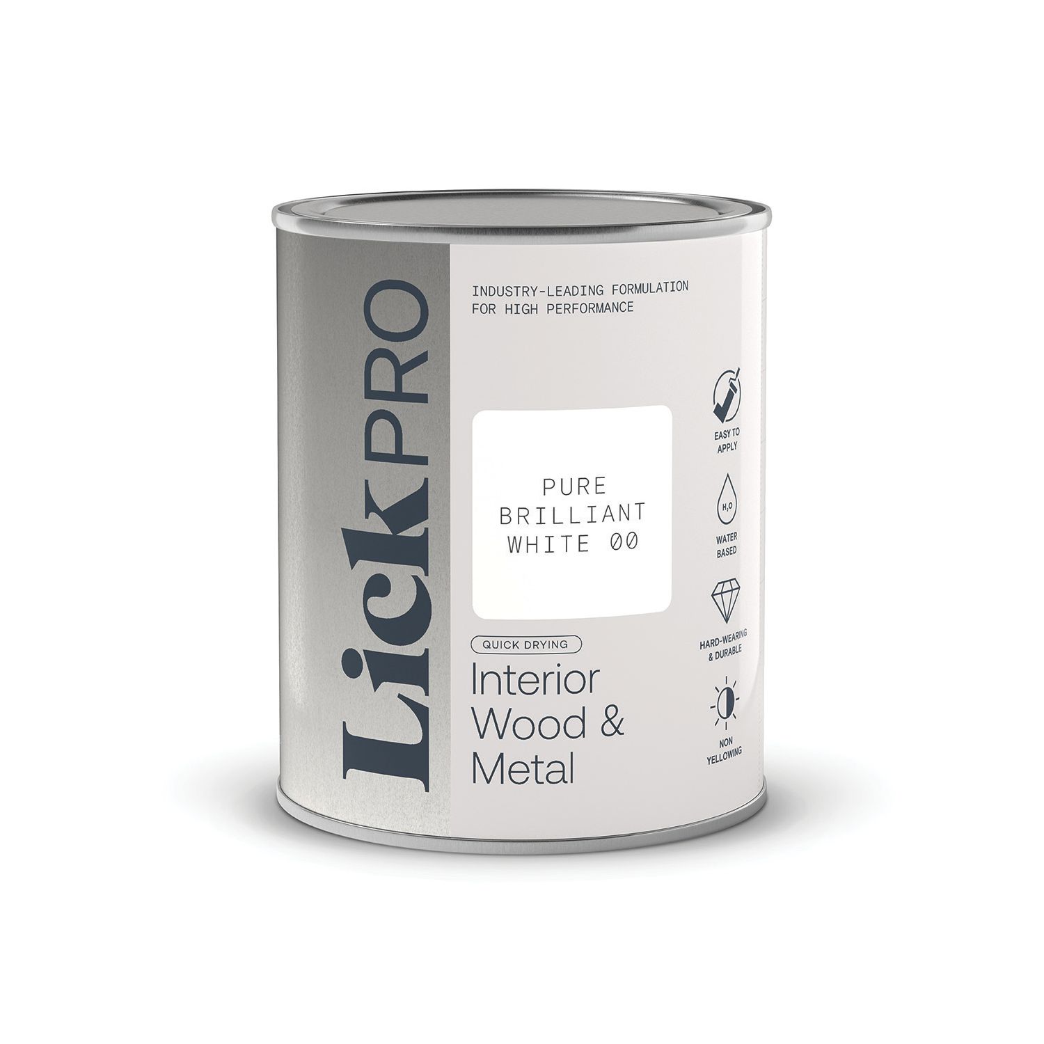 LickPro 1Ltr Pure Brilliant White Gloss Water-Based Trim Paint (399GE)