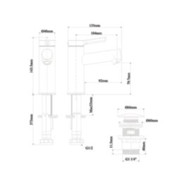 Swirl Bonda Black 136mm Cloakroom Round Head Mono Basin Mixer Tap  With Waste