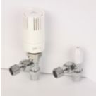 Myson TRV2PAK10ACPF 10mm x 1/2" Chrome/White Angled Standard Thermostatic Radiator Valve & Lockshield