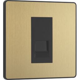 British General Evolve 1-Gang Master Telephone Socket Satin Brass with Black Inserts