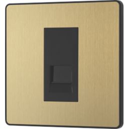 British General Evolve 1-Gang Master Telephone Socket Satin Brass with Black Inserts