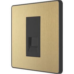 British General Evolve 1-Gang Master Telephone Socket Satin Brass with Black Inserts