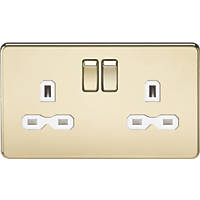 Knightsbridge SFR9000PBW 13A 2-Gang DP Switched Double Socket Polished Brass  with White Inserts