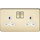 Knightsbridge SFR9000PBW 13A 2-Gang DP Switched Double Socket Polished Brass  with White Inserts