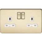 Knightsbridge  13A 2-Gang DP Switched Double Socket Polished Brass  with White Inserts