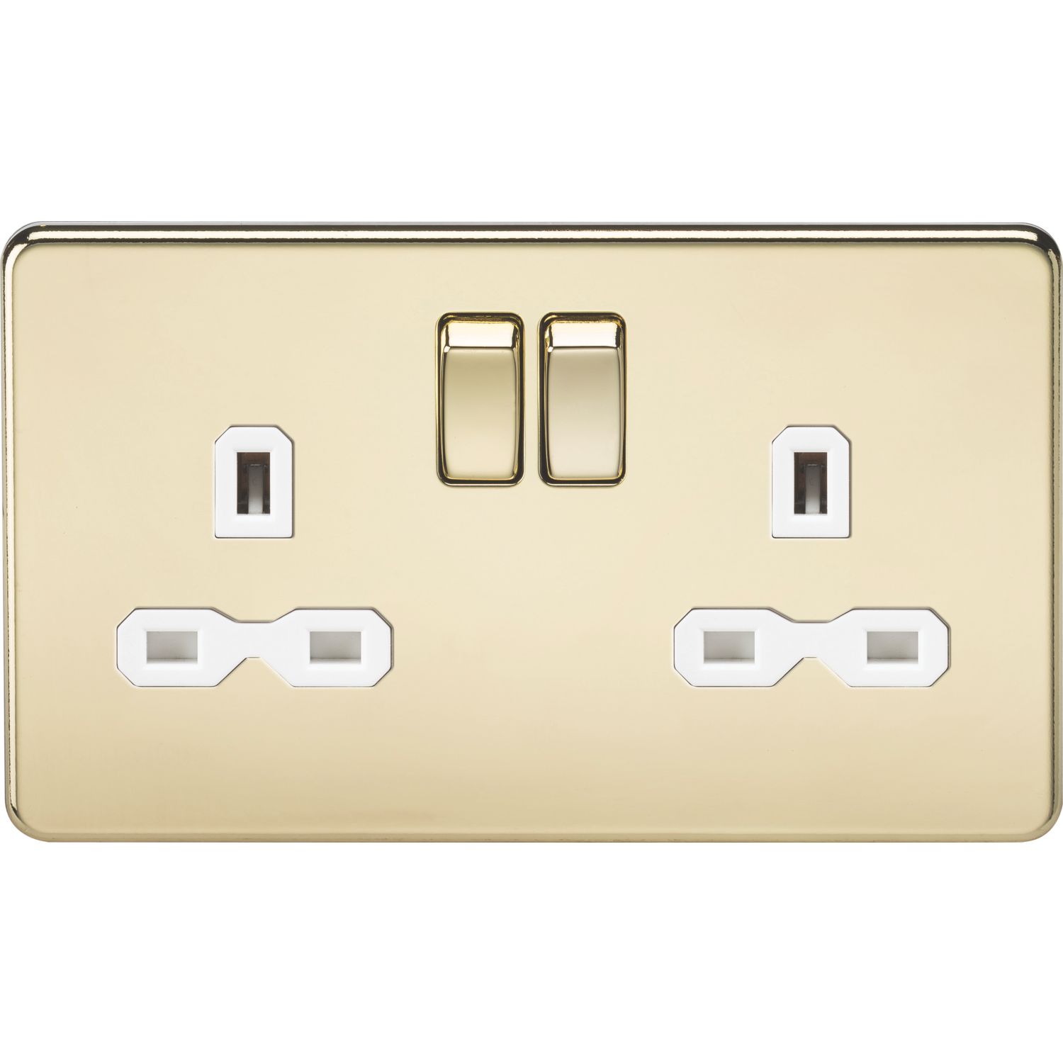 Knightsbridge 13A 2-Gang DP Switched Double Socket Polished Brass with White Inserts (399TX)