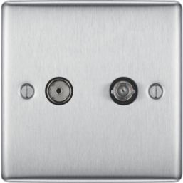 British General Nexus Metal 1-Gang Duplex TV Socket Brushed Steel