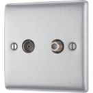 British General Nexus Metal 1-Gang Duplex TV Socket Brushed Steel