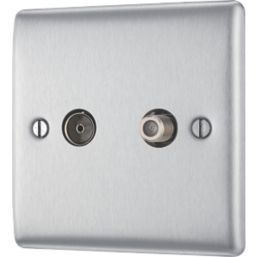 British General Nexus Metal 1-Gang Duplex TV Socket Brushed Steel