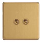 Varilight  10A 2-Gang 2-Way Light Switch  Brushed Brass with Colour-Matched Inserts