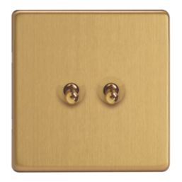 Varilight  10A 2-Gang 2-Way Light Switch  Brushed Brass with Colour-Matched Inserts