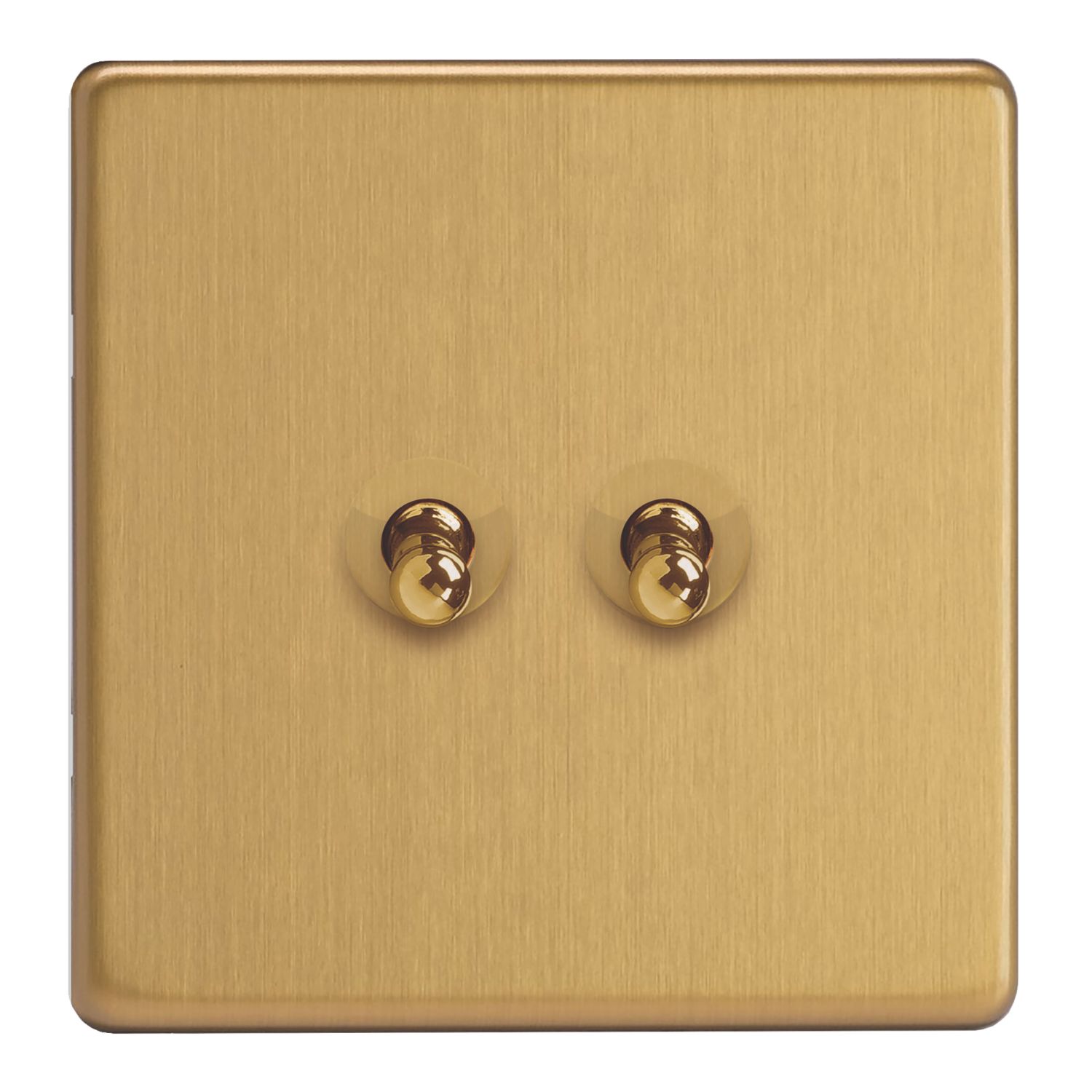 Varilight 10A 2-Gang 2-Way Light Switch Brushed Brass with Colour-Matched Inserts (400YT)