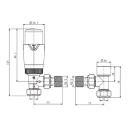 Reina Modal TRV 15mm x 15mm White Angled & L/S Designer Thermostatic Radiator Valve & Lockshield