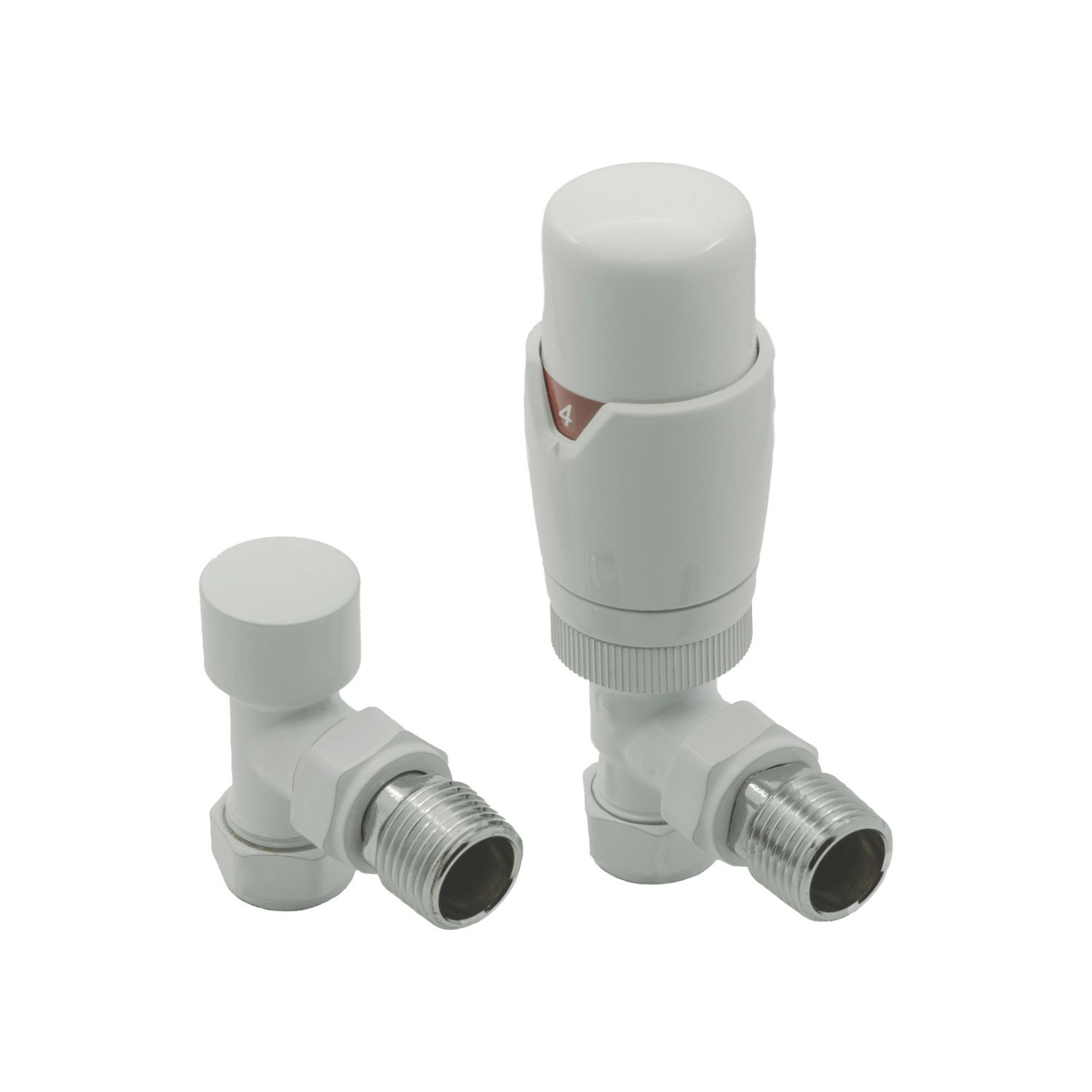 Reina Modal TRV 15mm x 15mm White Angled & L/S Designer Thermostatic Radiator Valve & Lockshield (401EE)